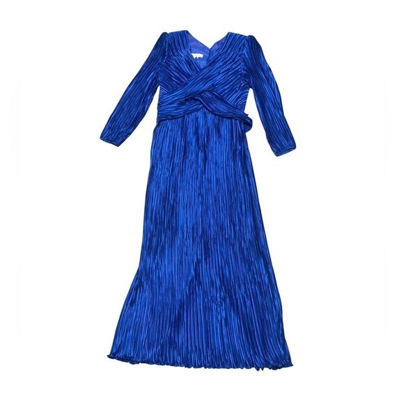 VTG GEORGE F COUTURE blue Plisse Pleated Fortuny Cobalt Blue Evening Gown sz 12 - Picture 1 of 6